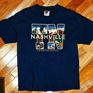 size L VINTAGE SINGLE STITCH NASHVILLE TENNESSE T SHIRT BLUE FREE SHIPPING